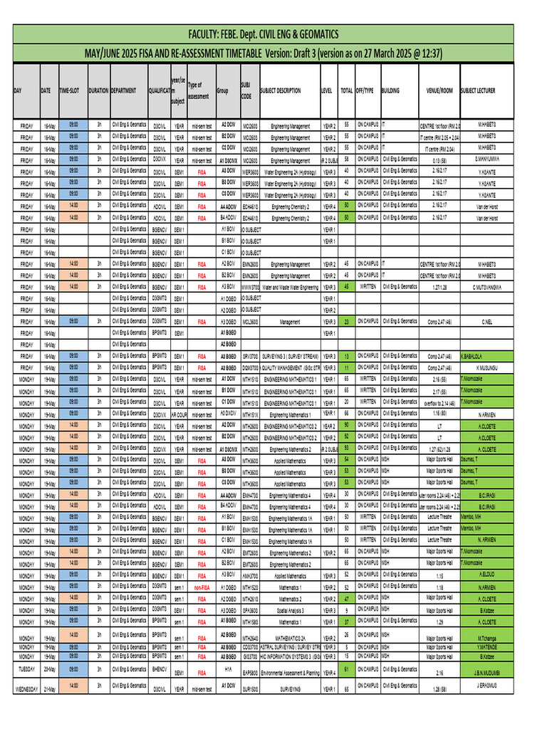 Civil Engineering Exam Timetable 2025 | PDF | Geographic Data And ...