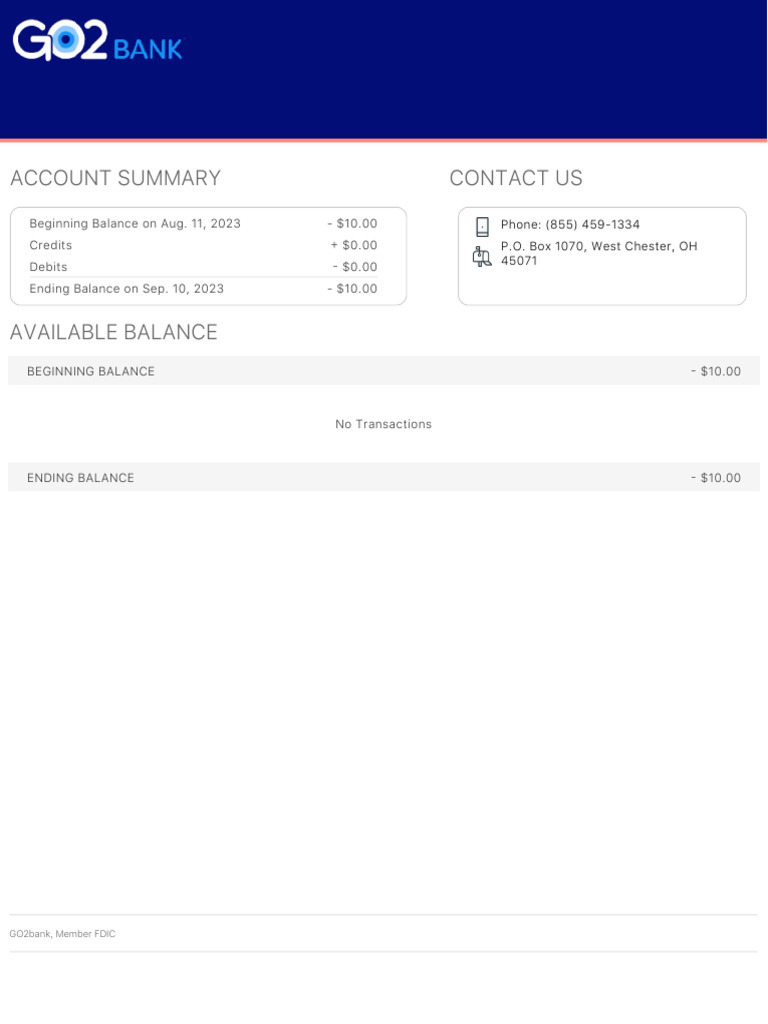 GO2bank Account Statement Overview | PDF | Banks | Financial Services