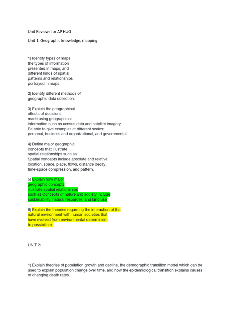 AP HUG Unit Reviews Overview | PDF | Human Migration | Urban Sprawl