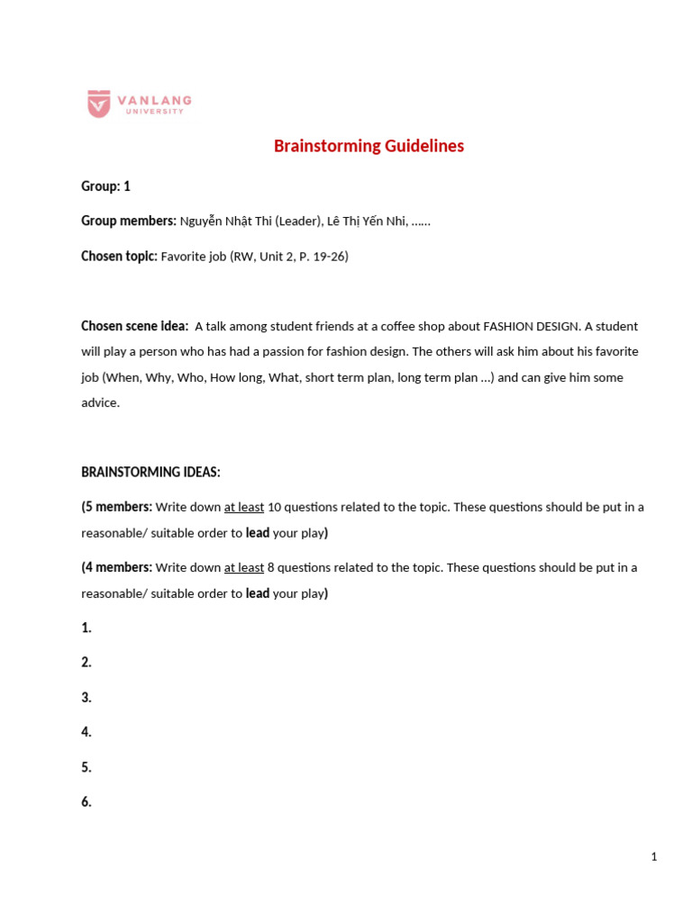 Av1 Brainstorming Guidelines To SV Hk233 | PDF
