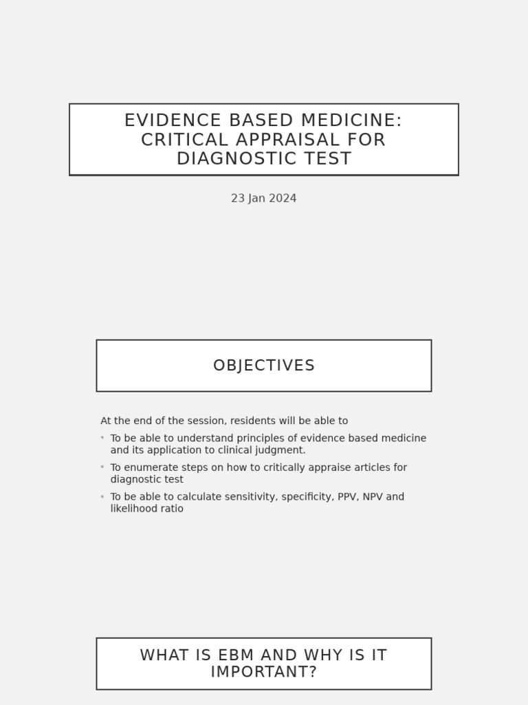 EBM Critical Appraisal For Diagnostic Test Lecture | PDF | Sensitivity ...