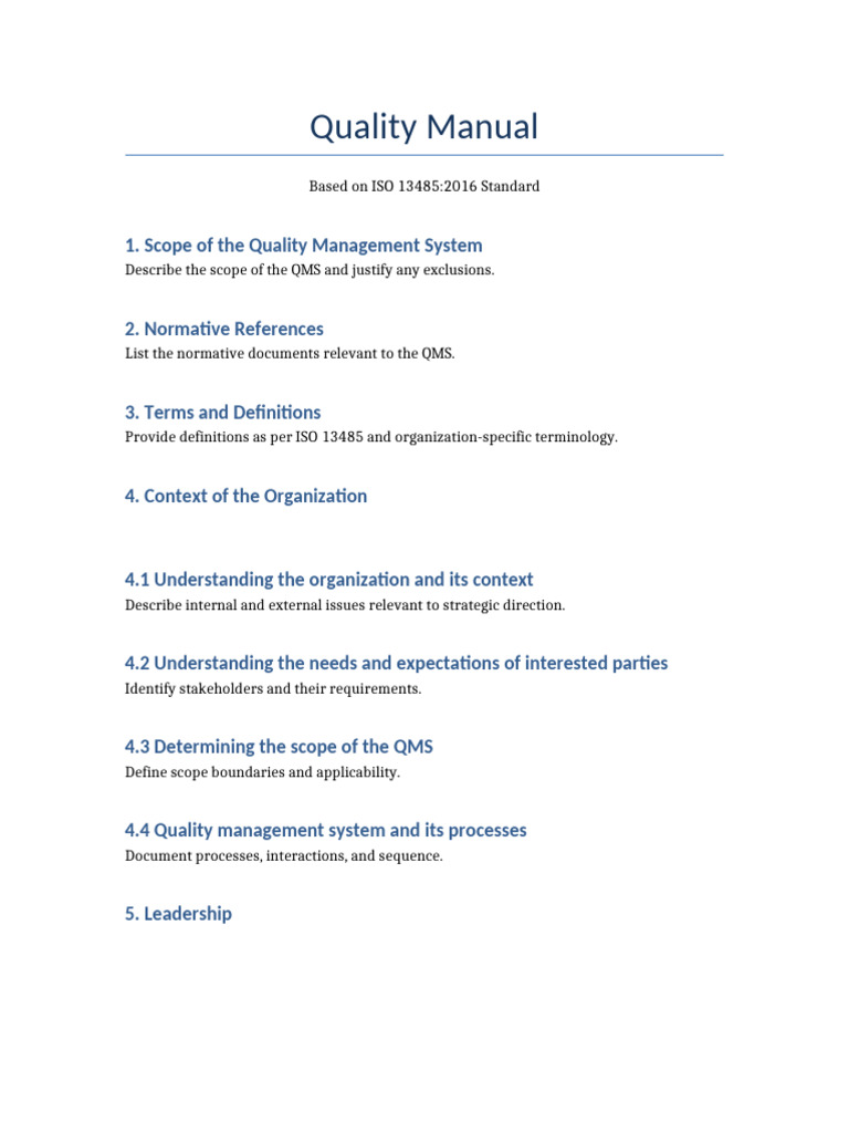 ISO 13485:2016 Quality Manual Guide | PDF | Quality Management System ...
