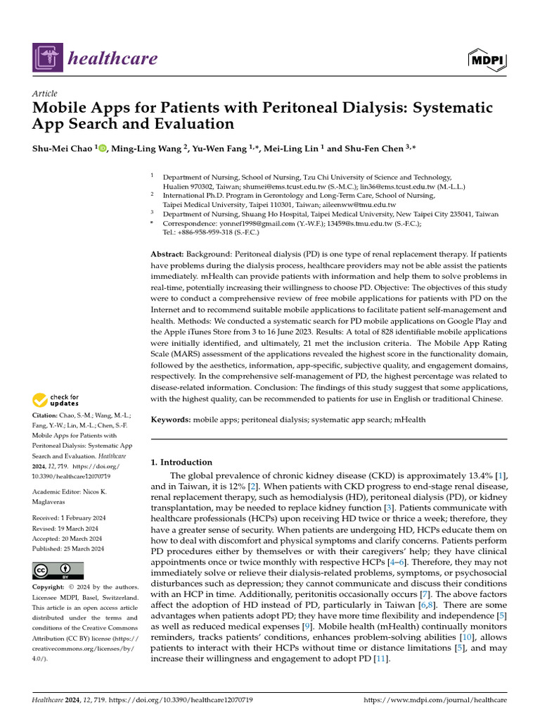 Mobile Apps for Peritoneal Dialysis Patients | PDF | Chronic Kidney Disease