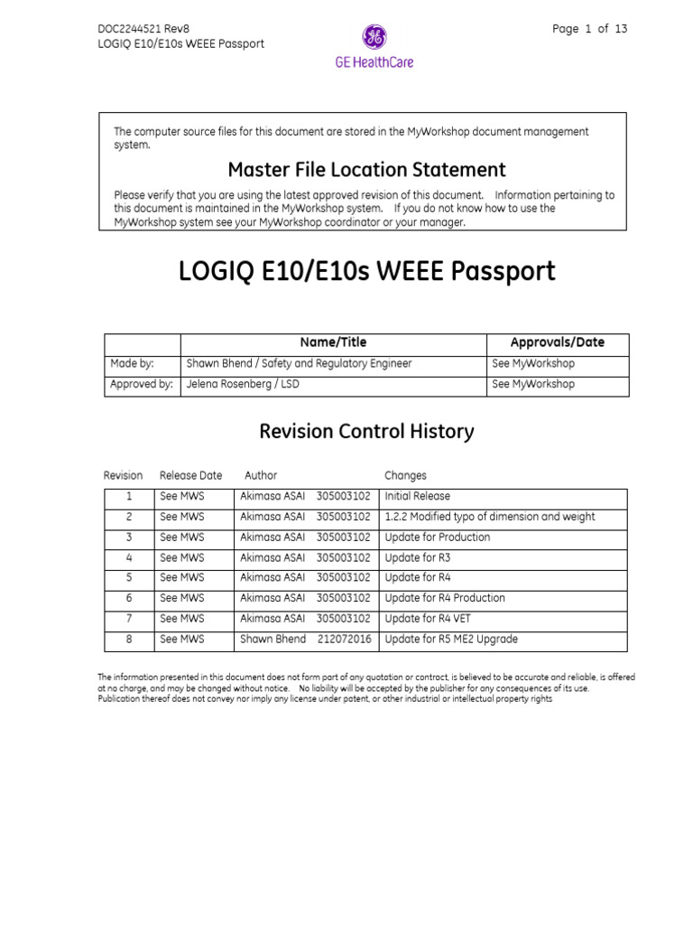 LOGIQ E10/E10s WEEE Passport | PDF | Chlorofluorocarbon