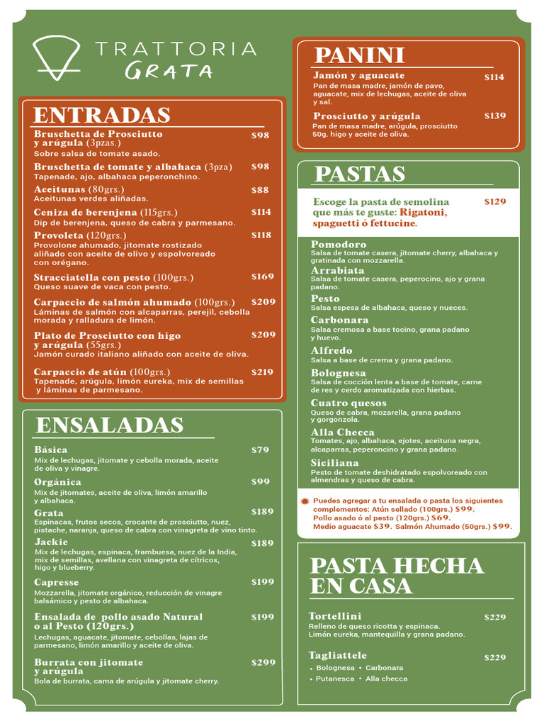 Menú Variado de Entradas y Platos Italianos | PDF | pesto | ensalada