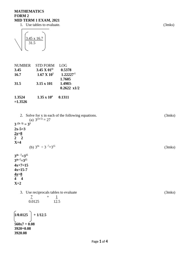 Form 2 Mathematics Midterm Exam 2021 | PDF | Area | Geometry
