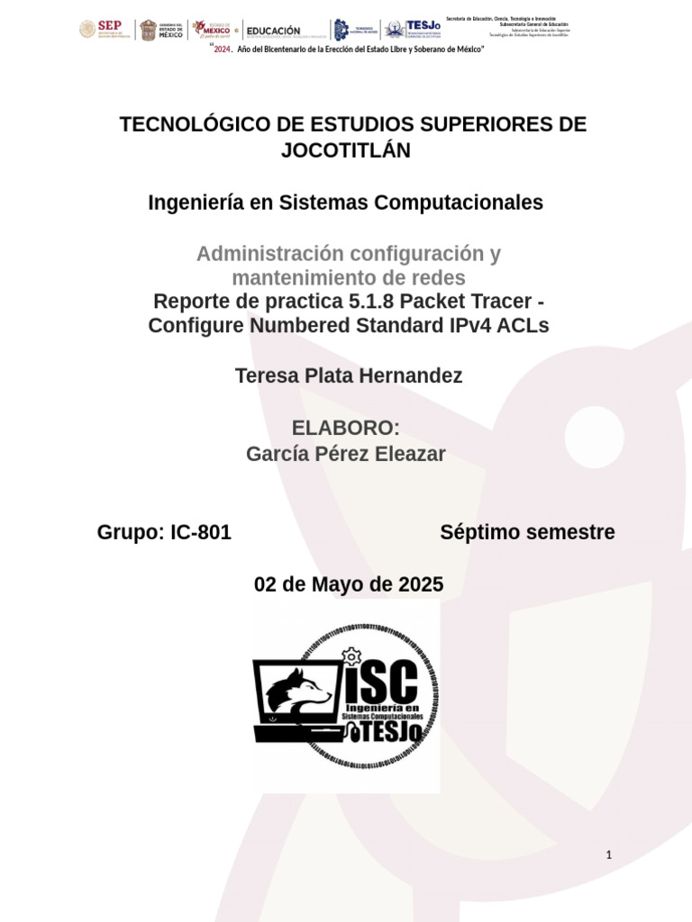 Configuración de ACL Estándar en Packet Tracer | PDF | Enrutador ...