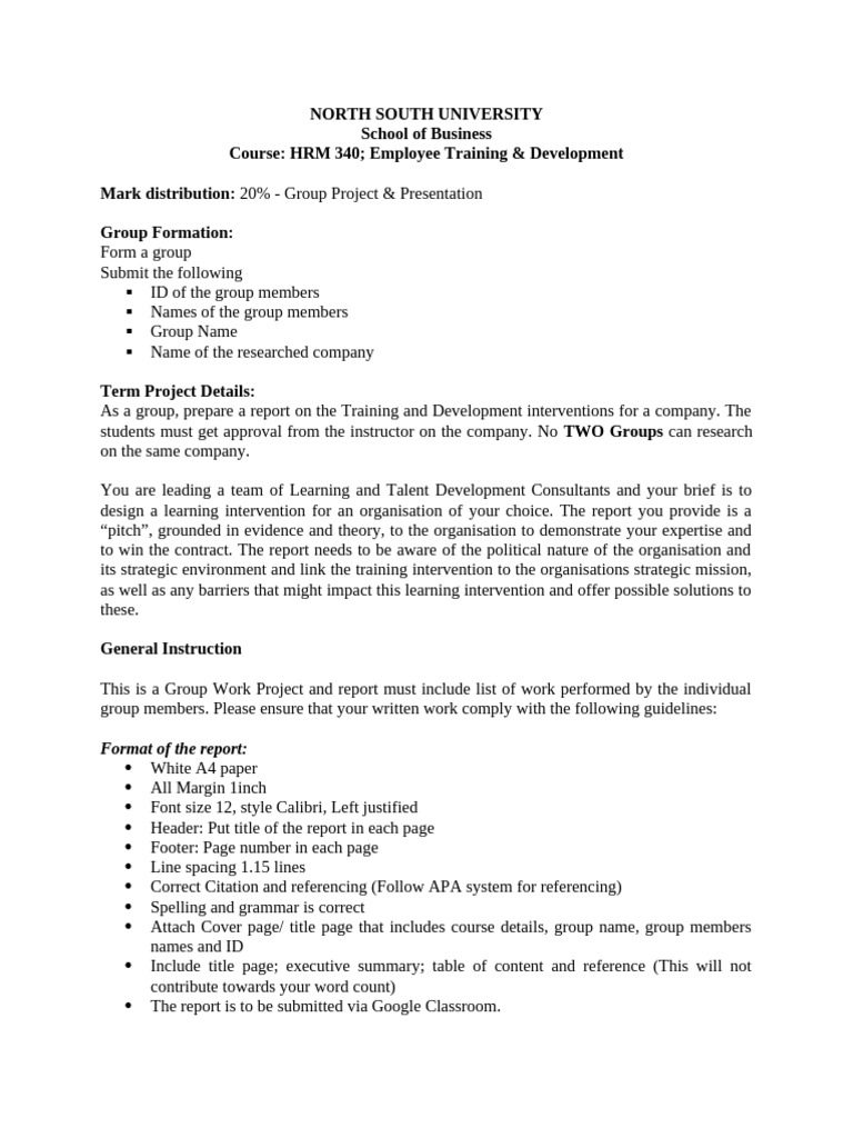 HRM 340 Employee T&D Project Guidelines | PDF | Evaluation