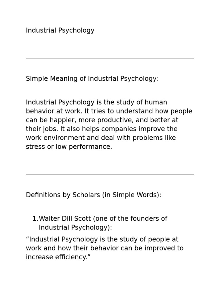 Industrial Psychology Meaning and Definition | PDF