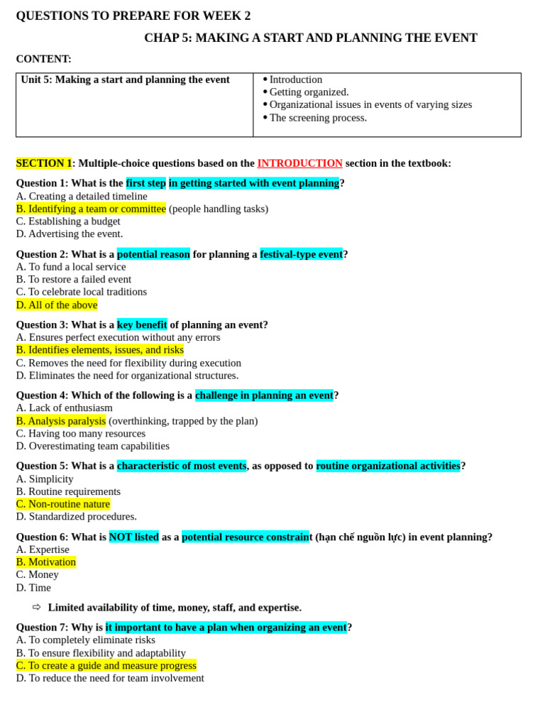 Event Planning Preparation Questions | PDF | Expense | Marketing