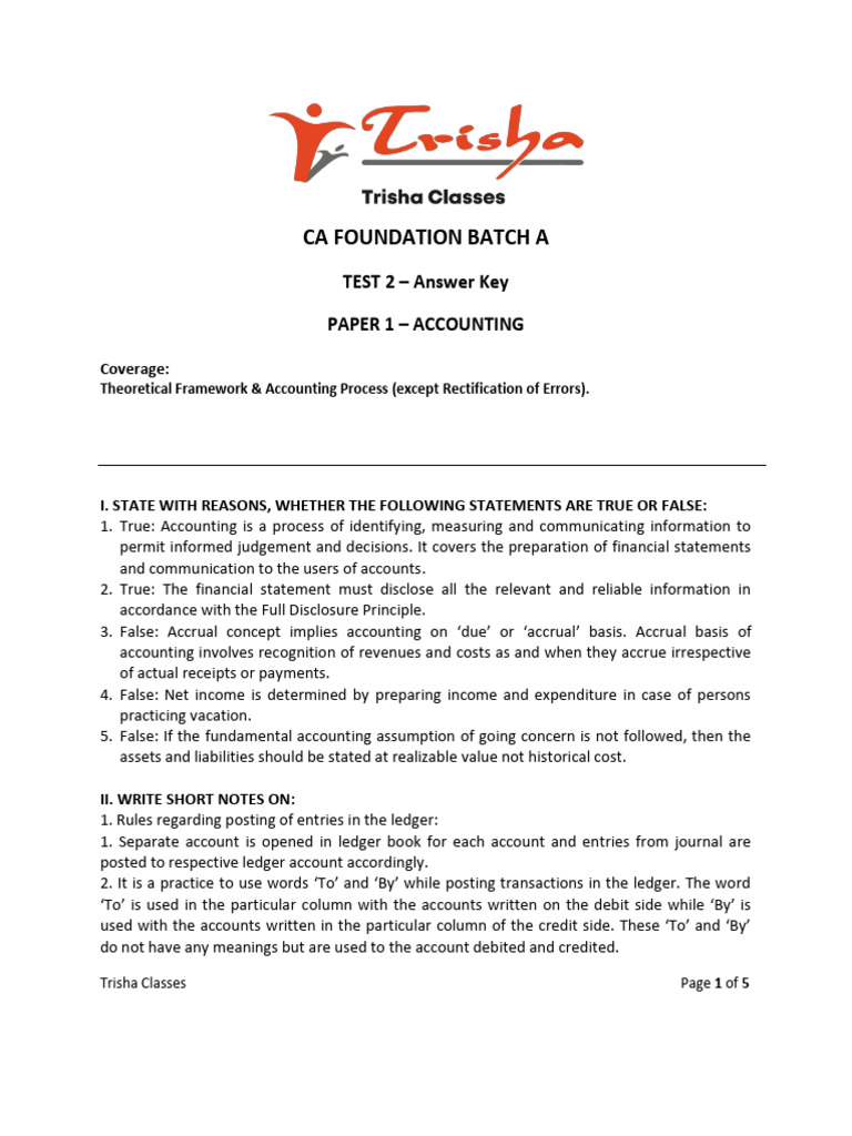 Test Answer Key | PDF | Debits And Credits | Business Economics