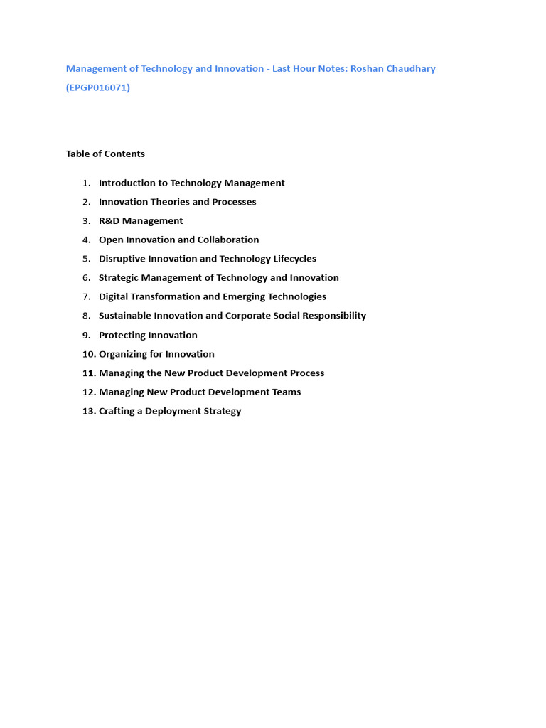 Technology and Innovation Management Guide | PDF | Sustainability ...