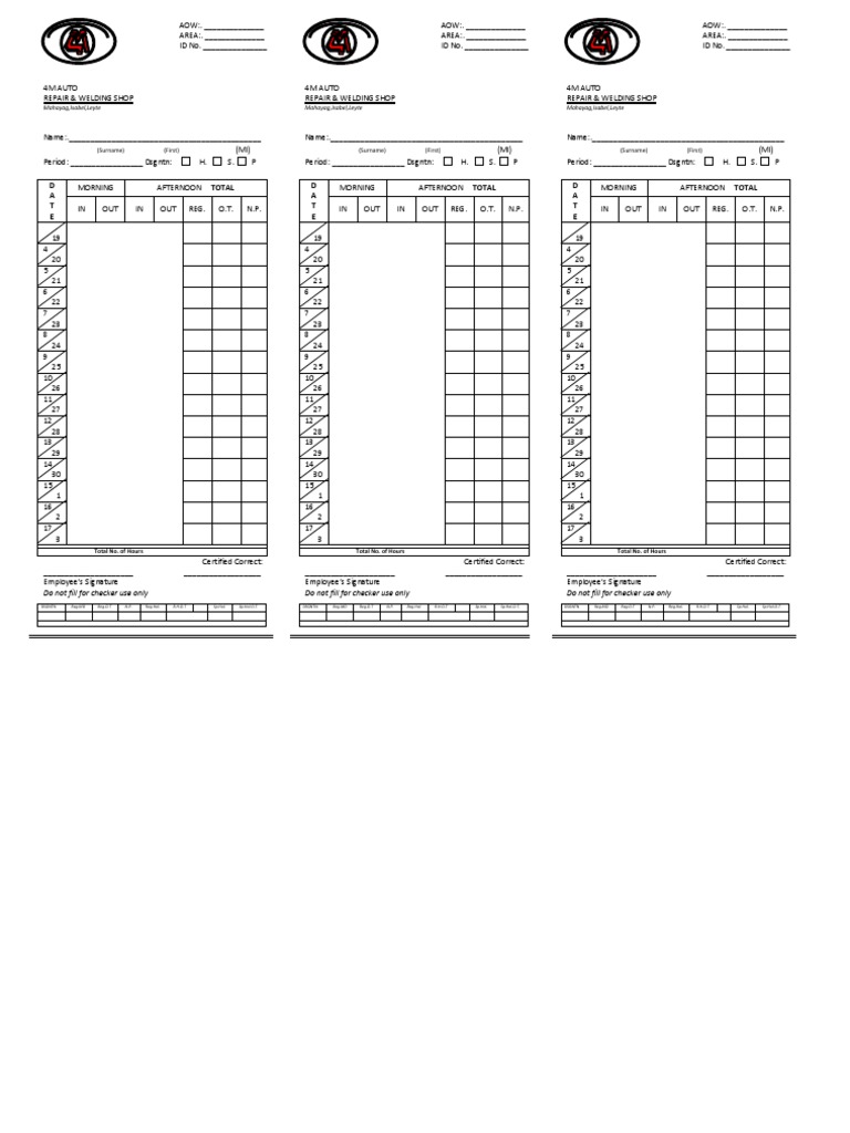 4M Time Card 2012 | PDF