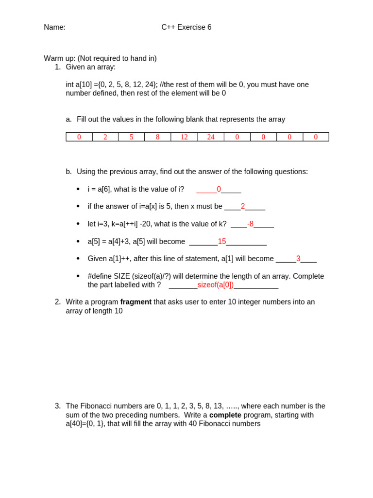 C++ Exercise 6 Warm Up Answer | PDF | Computing | Computer Programming