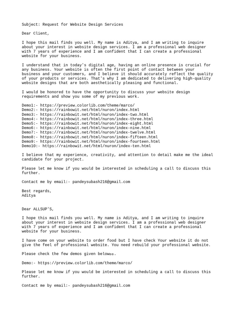Professional Website Design Inquiry | PDF
