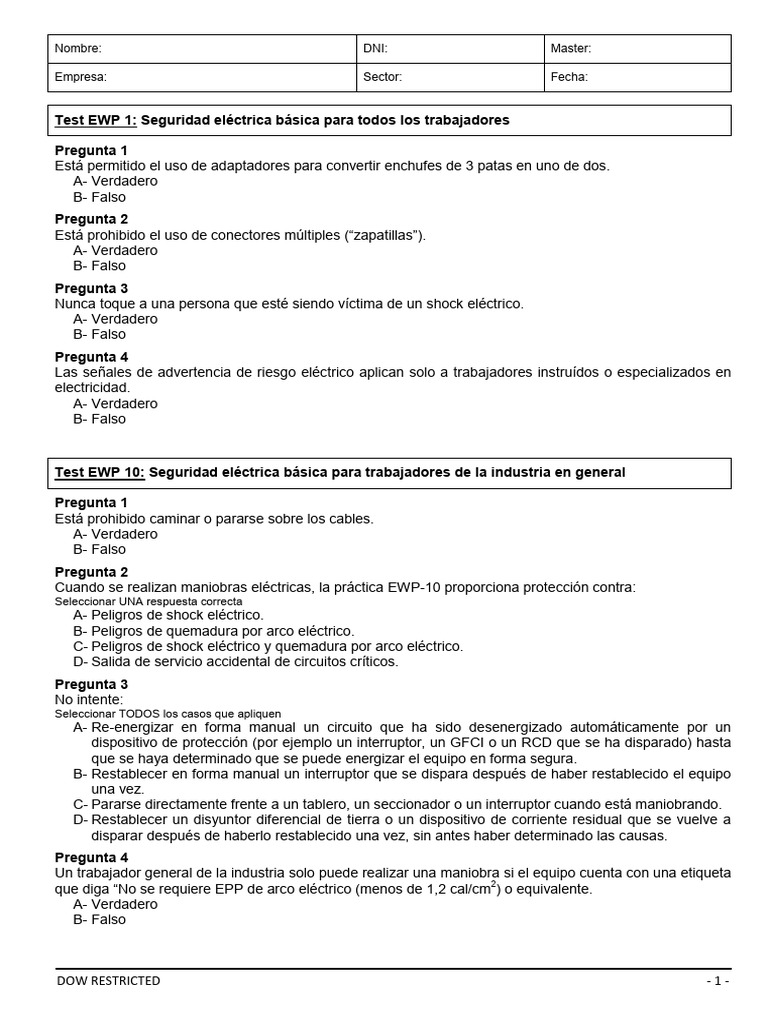 Seguridad Eléctrica: Tests y Procedimientos EWP | PDF | Ingenieria ...