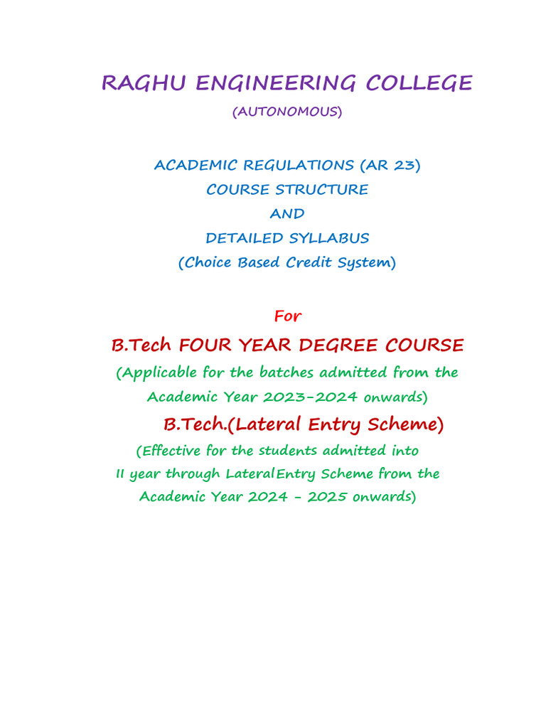 B.Tech Academic Regulations AR 23 Overview | PDF | Academic Degree ...