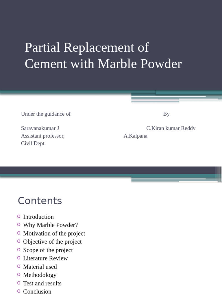 Cement Replacement with Marble Powder | PDF | Concrete | Cement