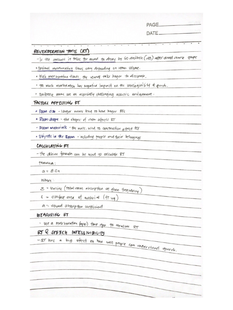 Reverberation Time (Notes) | PDF