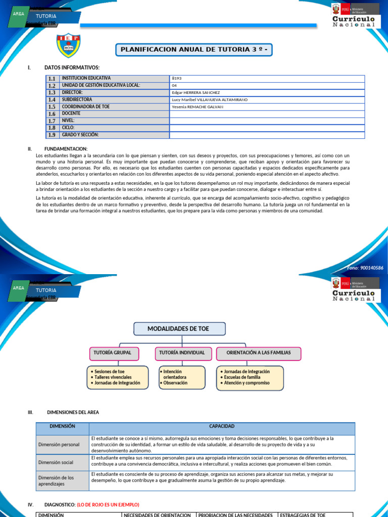 Planificación Anual de Tutoría 2025 | PDF | Las emociones ...