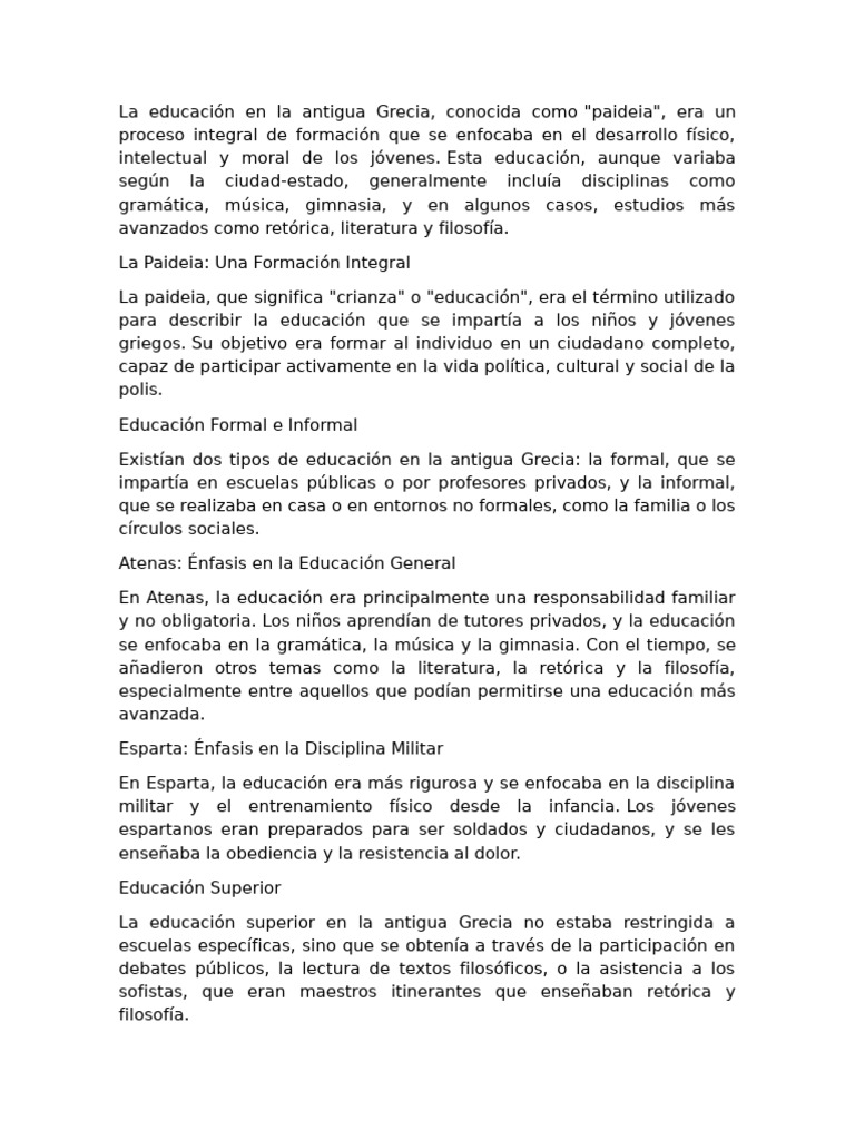 Educación Integral en la Antigua Grecia | PDF | Antigua Grecia | Esparta