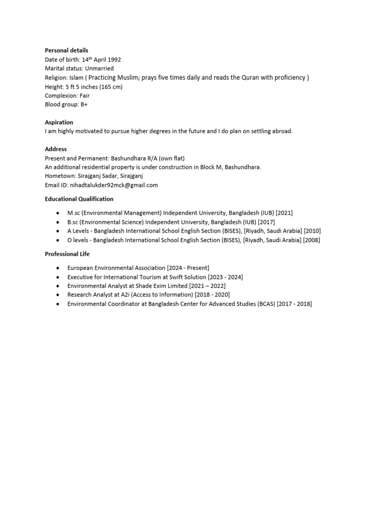Personal Profile of an Environmental Expert | PDF