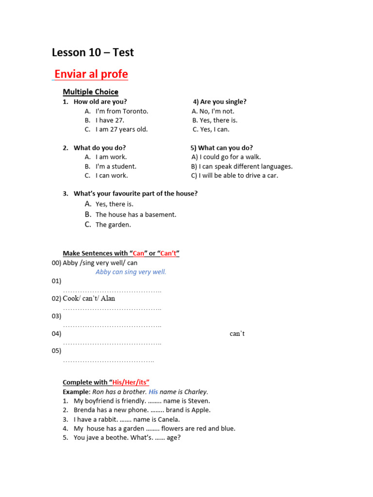 BS - Lesson 10 - Test | PDF