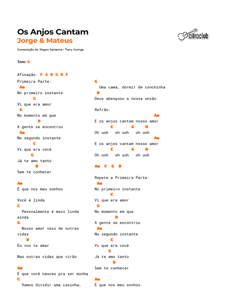 Cifra Club - Jorge & Mateus - Os Anjos Cantam Document | PDF