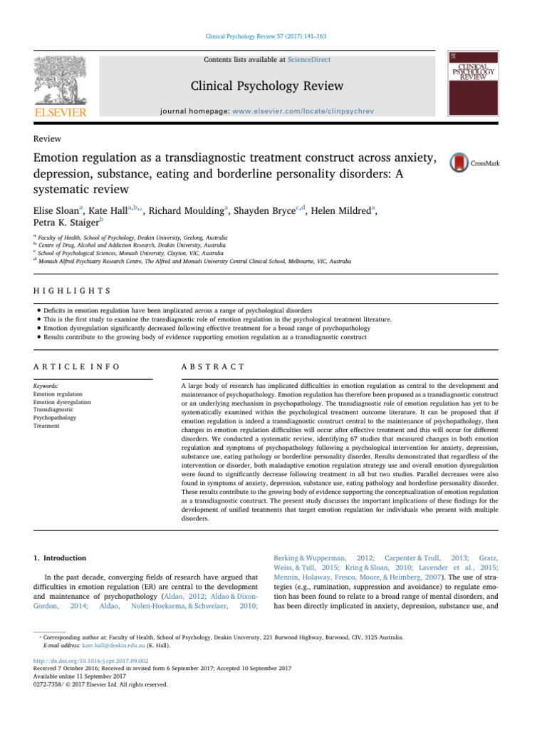 Emotion Regulation in Psychopathology Review | PDF | Borderline ...