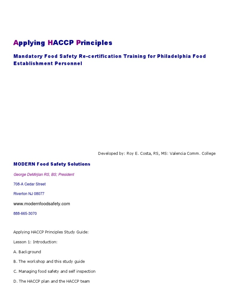 HACCP Principles | PDF | Hazard Analysis And Critical Control Points ...