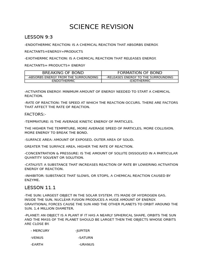 Science Revisio1 | PDF | Planets | Sun