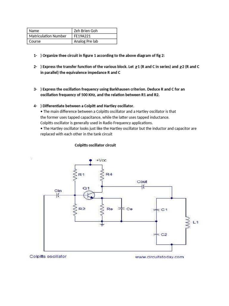 Oscillator Pre Lab | PDF