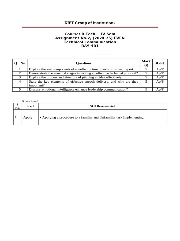 Technical Communication Assignment 2024-25 | PDF