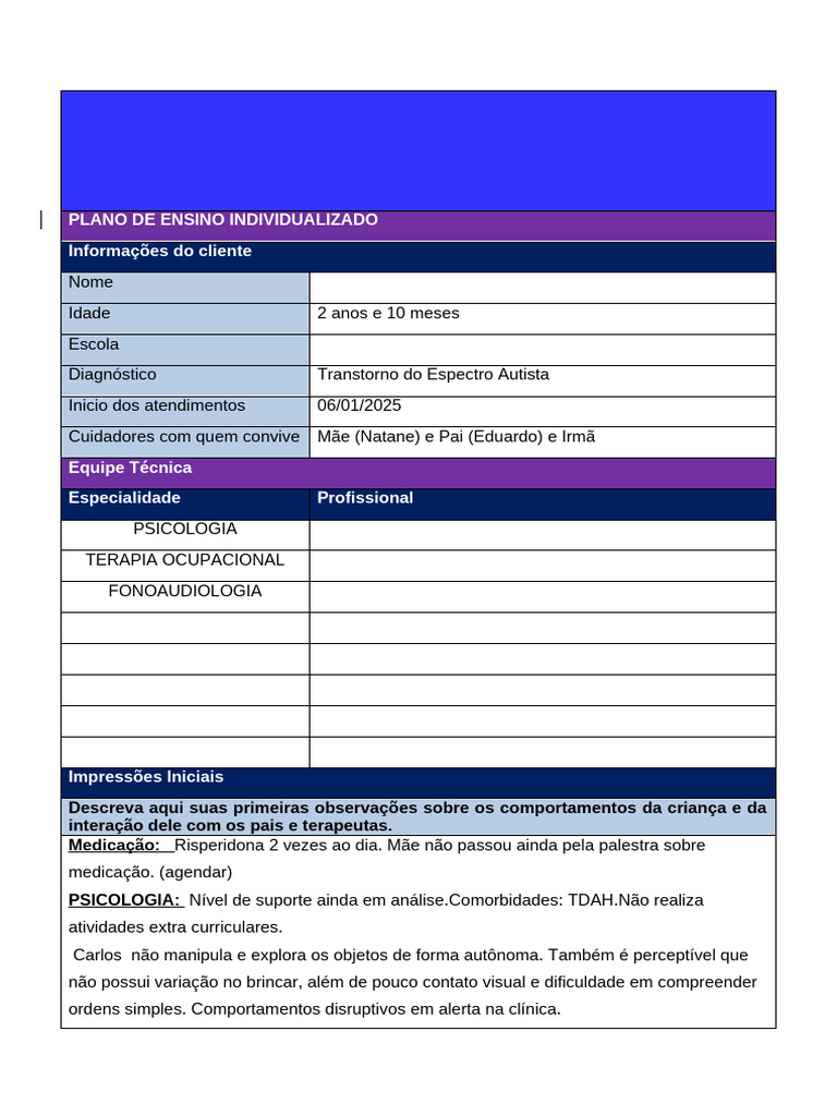 Plano de Ensino Individualizado para TEA | PDF | Comunicação | Psicologia