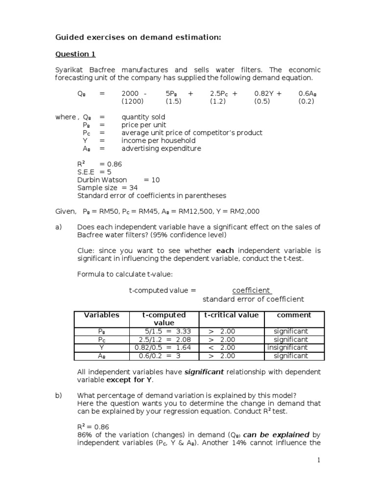 Practice Questions on Demand Estimation Latest Demand Price