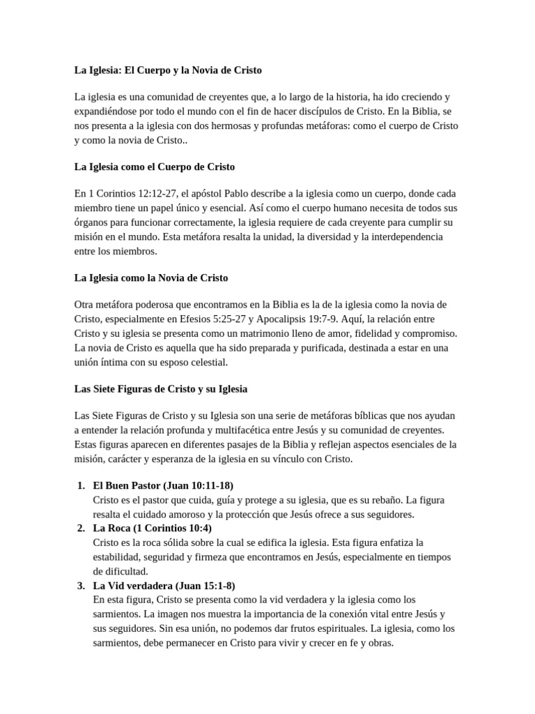 La Iglesia: Cuerpo y Novia de Cristo | PDF | Cristo (título) | Iglesia ...