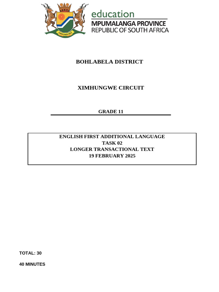 2025 Grade 11 Task 2 Longer - 012559 | PDF | Cognition | Human ...