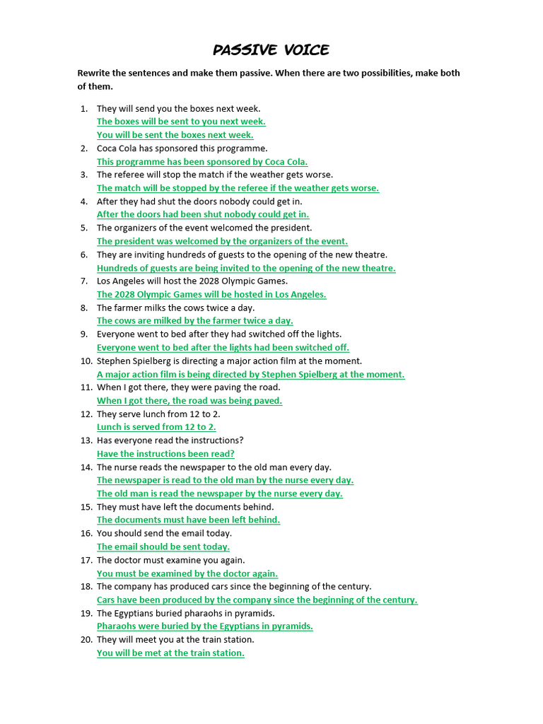 01 Passive Voice (1 and 2 Objects) - With Answers | PDF