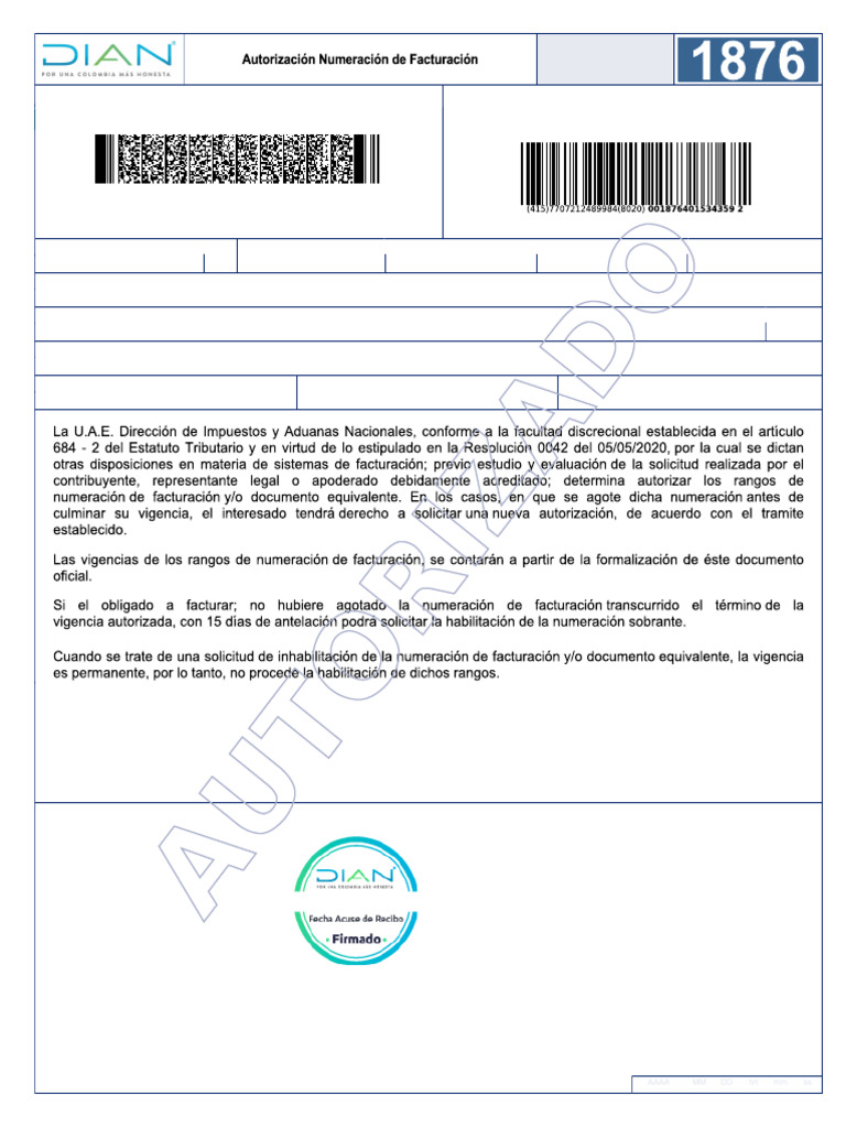 Formulario de Autorización DIAN 2021 | PDF