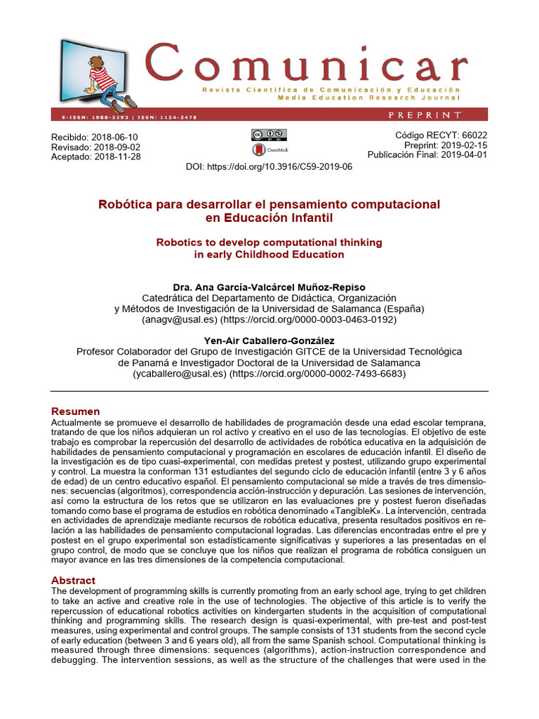 Robótica en Educación Infantil: Pensamiento Computacional | PDF ...