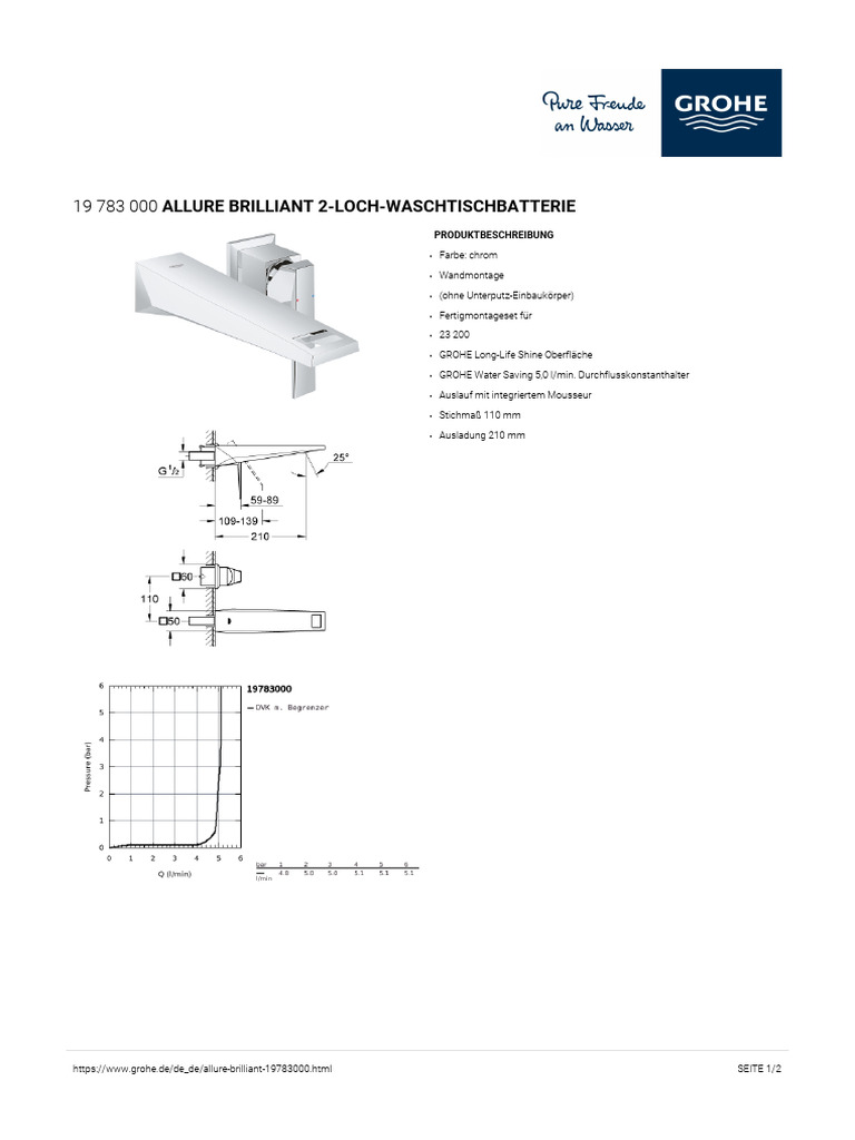 GROHE Specification Sheet 19783000 | PDF