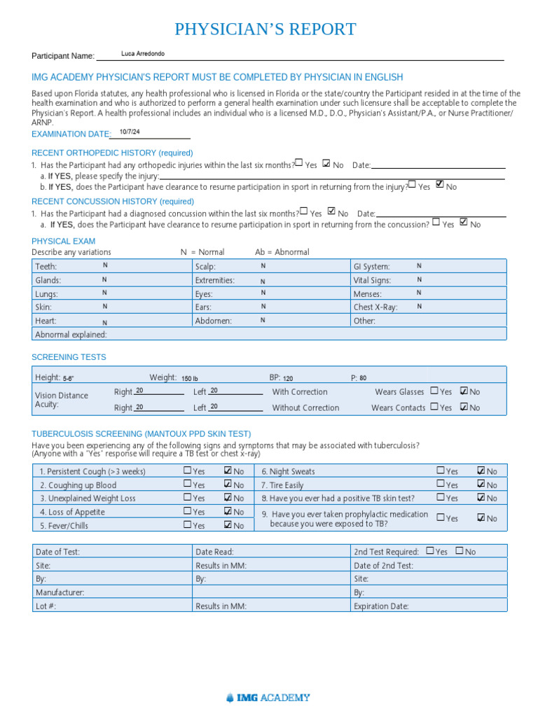 IMG Academy Physician's Report: Arredondo | PDF | Heart | Tuberculosis