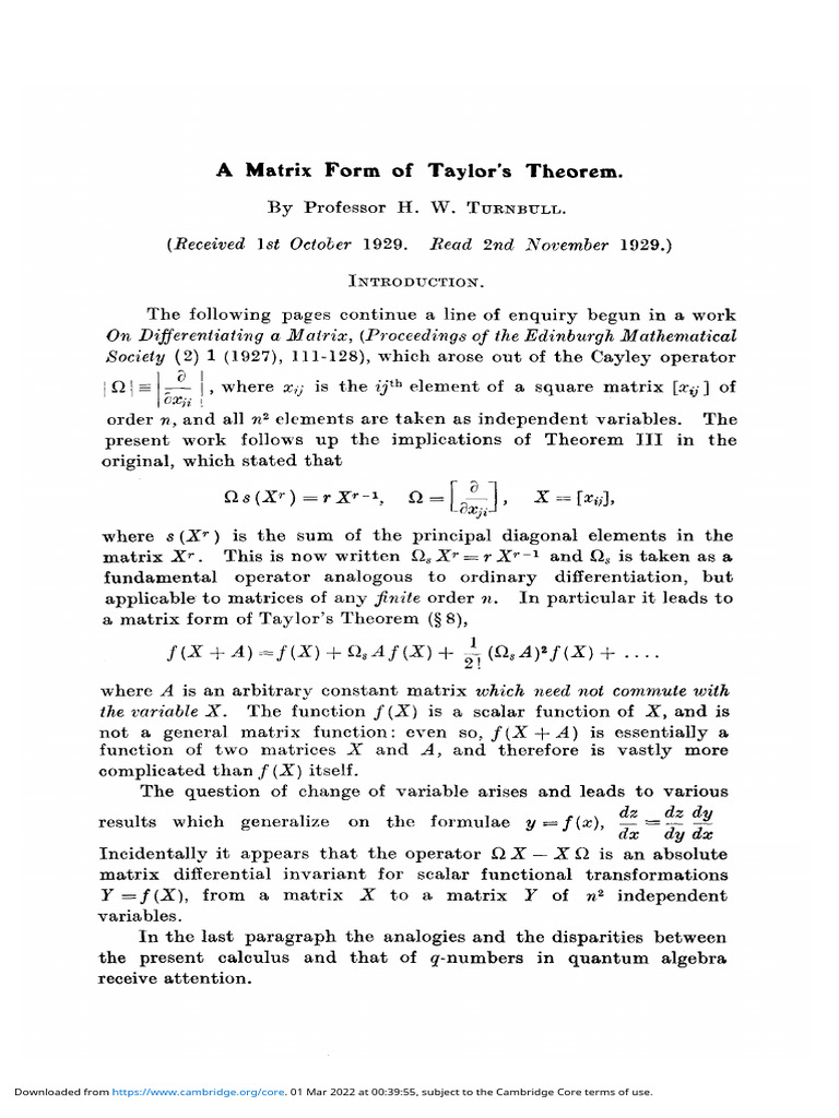 Matrix Formulation of Taylor's Theorem | PDF | Matrix (Mathematics ...