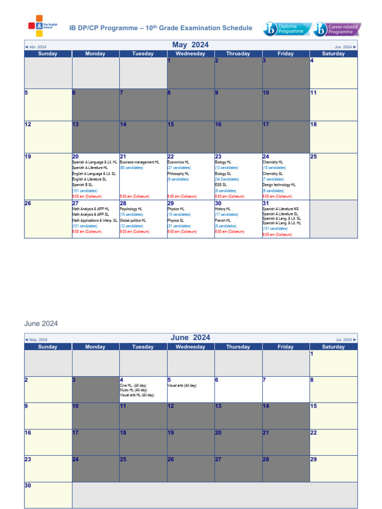 10th Grade IB DP/CP Exam Schedule | PDF