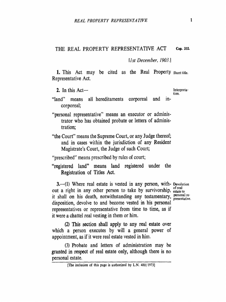 Real Property Representative Act | PDF | Probate | Common Law