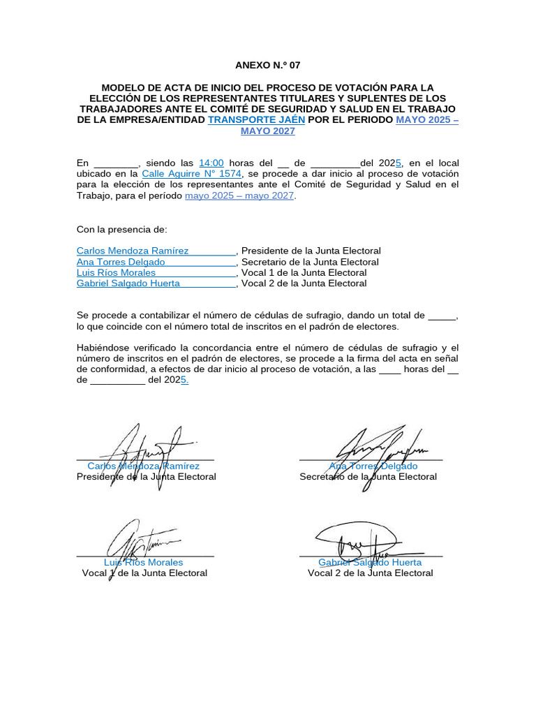 Anexo 7. Modelo de Acta de Inicio Del Proceso de Votación | PDF