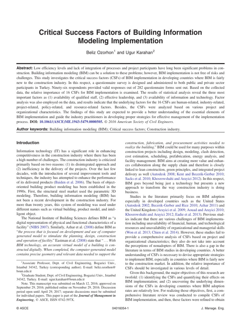 Critical Success Factors for BIM in Construction | PDF | Building ...