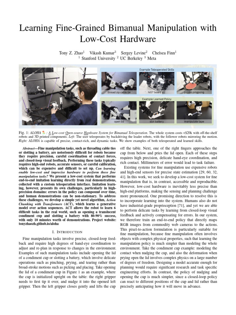 Low-Cost Bimanual Manipulation Learning | PDF | Data Compression ...