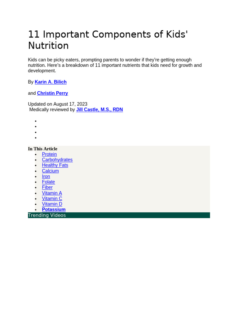 Essential Nutrients for Kids' Growth | PDF | Foods | Fat