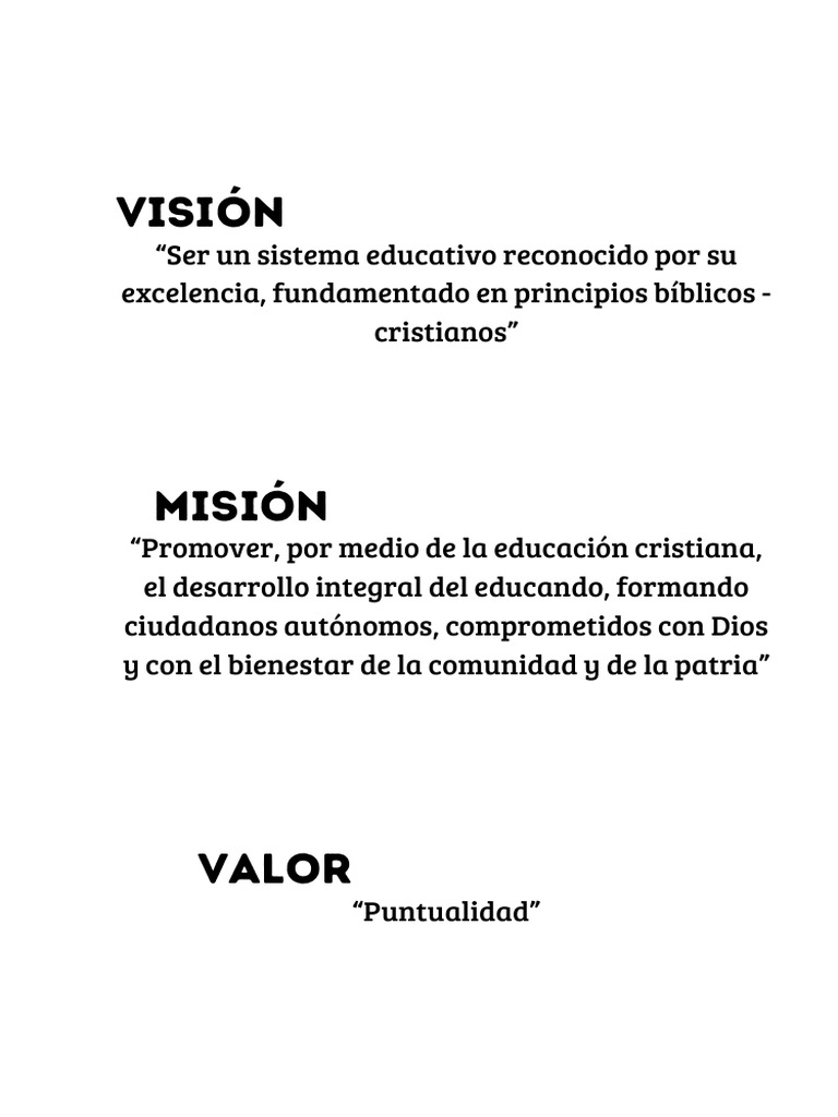 Misión, Visión, Valor Conquis School | PDF